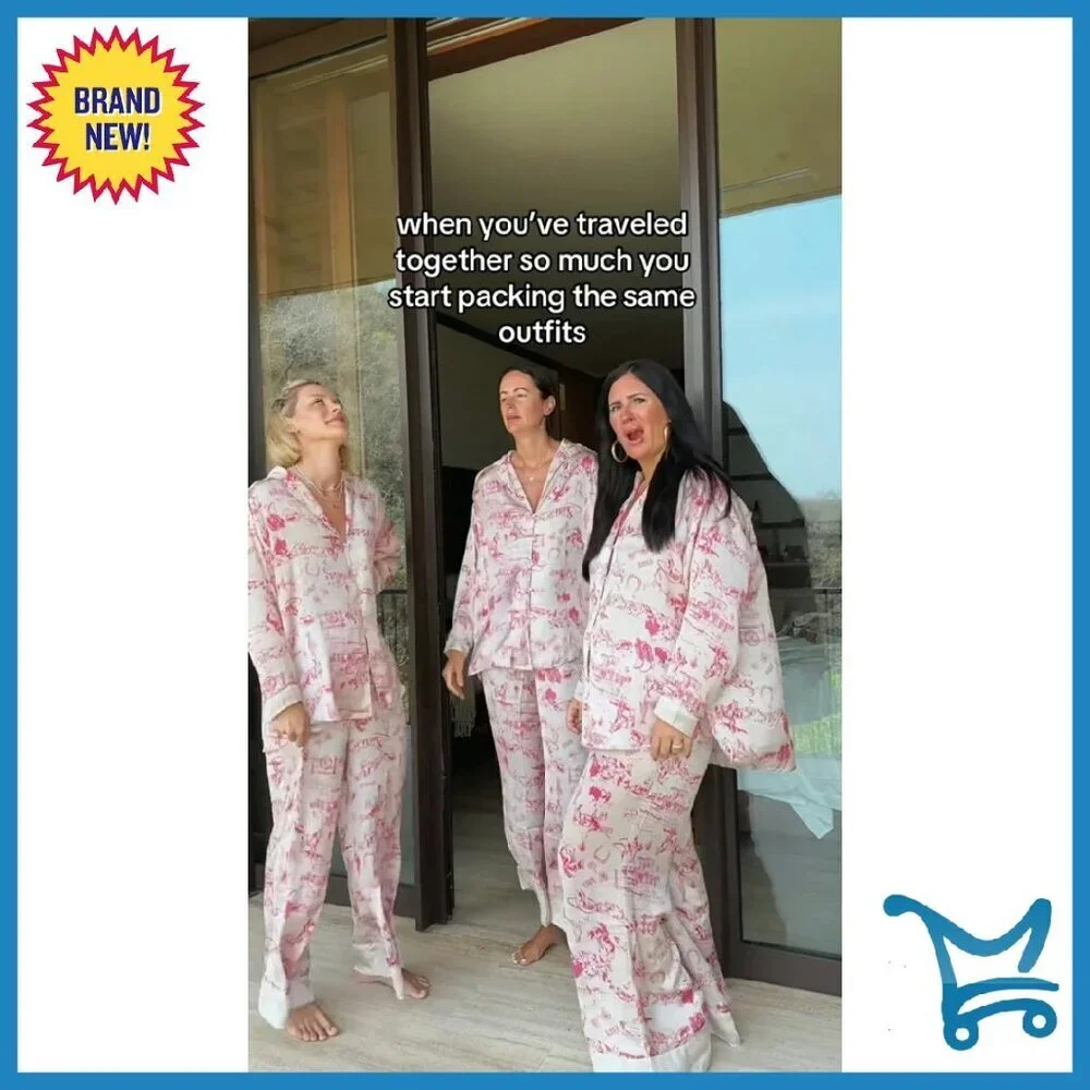 Women's Satin Pajama Set Long Sleeve Wide Leg Pants Loungewear